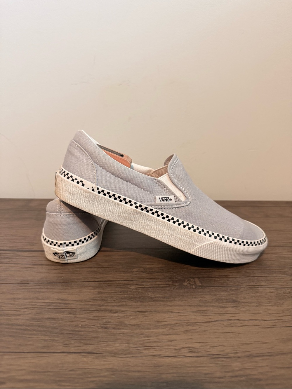 VANS Slip-on Check Foxing Off The Wall Gray Shoes 8.0M/9.5W Pre Owned EUC